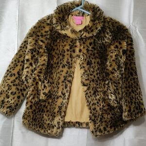 Isaac Mizrahi Kids Tan and Black‎ Faux Fur Jacket Size 7/8